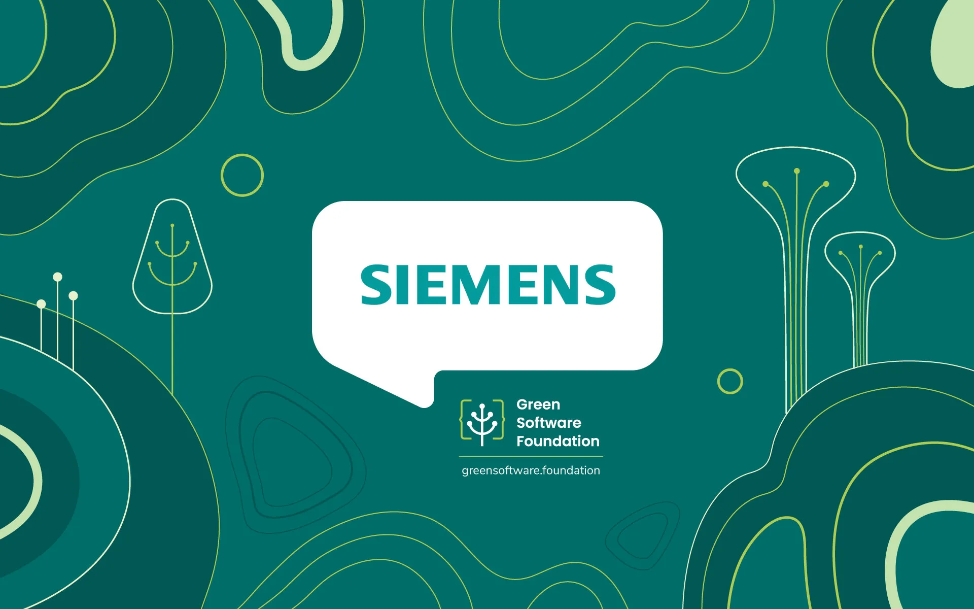 Siemens logo with Green Software Foundation branding on teal illustrated background